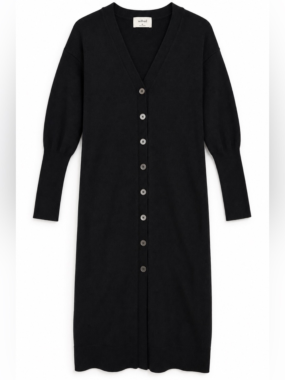 Aritzia Wilfred Utopia Black Merino Wool Cardigan Sweater Dress M